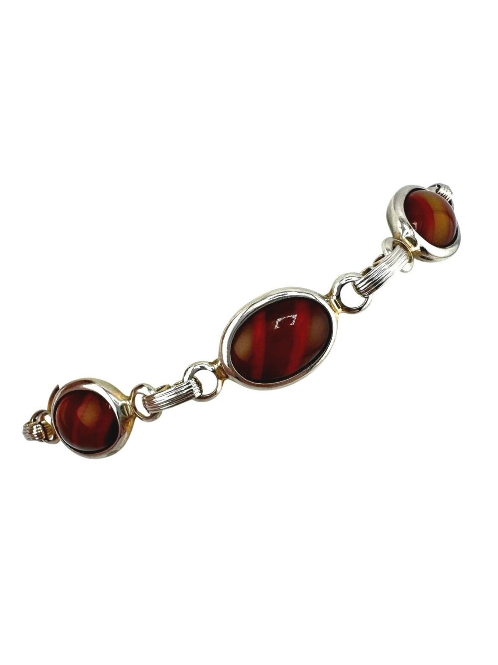 Vintage Sarah Coventry Wood Nymph Caramel Red Band Glass Cabochon 6.5" Bracelet